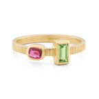 Ruby and Tsavorite Garnet ring in yellow gold