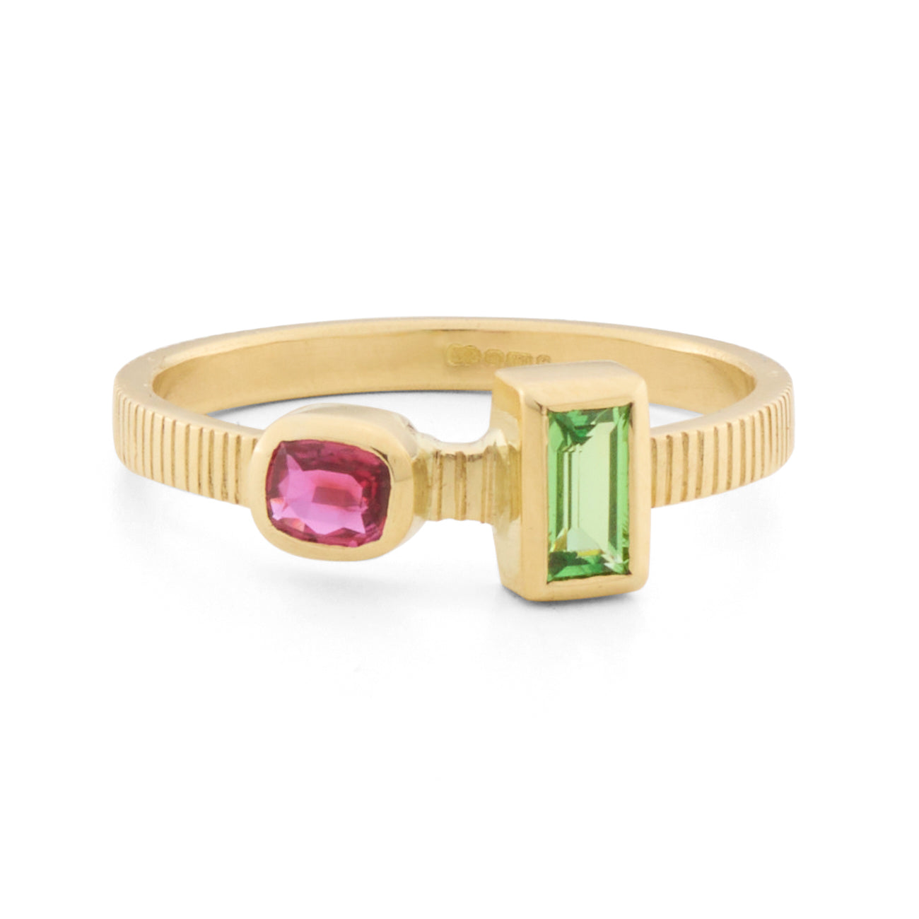 Ruby and Tsavorite Garnet ring in yellow gold