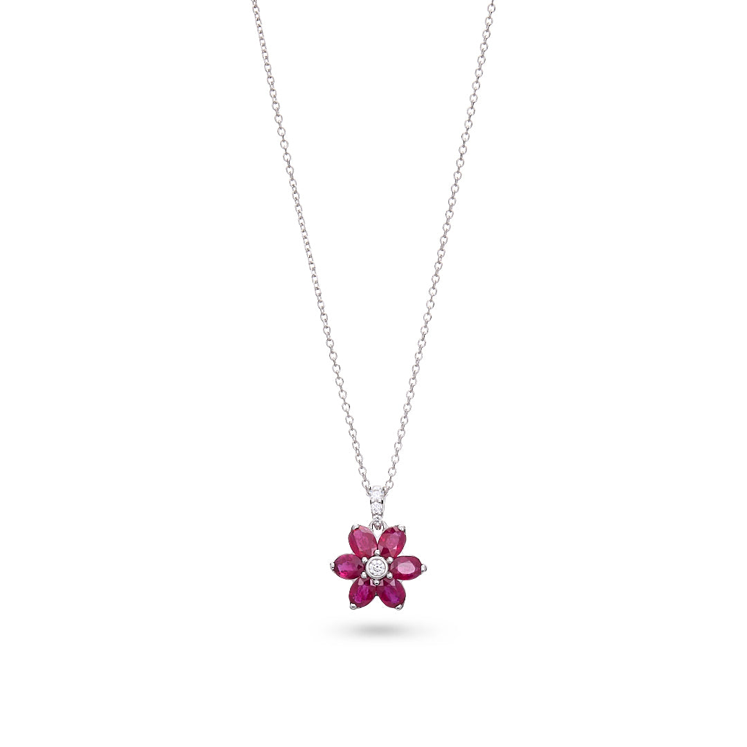 Ruby & Diamond Flower Pendant