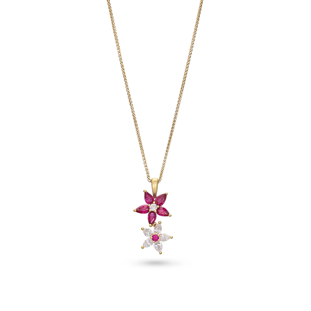 Ruby & Diamond Flower Pendant