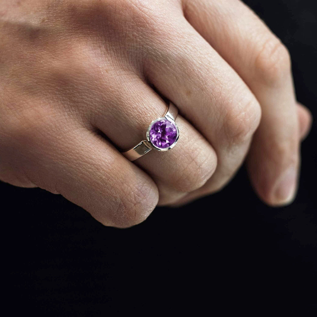 Silver Amethyst Bezel Set Ring