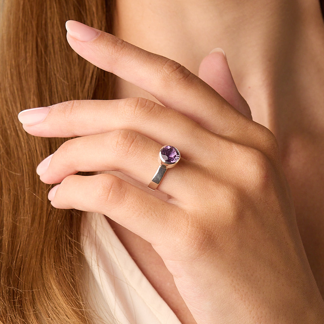 Silver Amethyst Bezel Set Ring