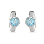 Silver Blue Topaz Bar Stud Earrings