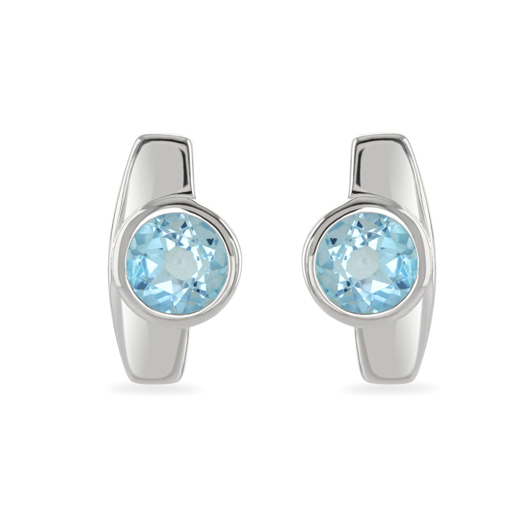 Silver Blue Topaz Bar Stud Earrings