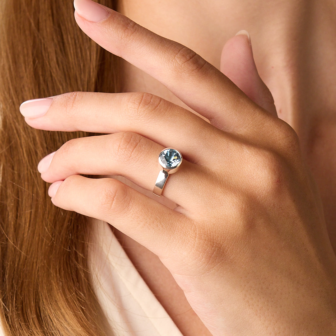 Silver Blue Topaz Bezel Set Ring