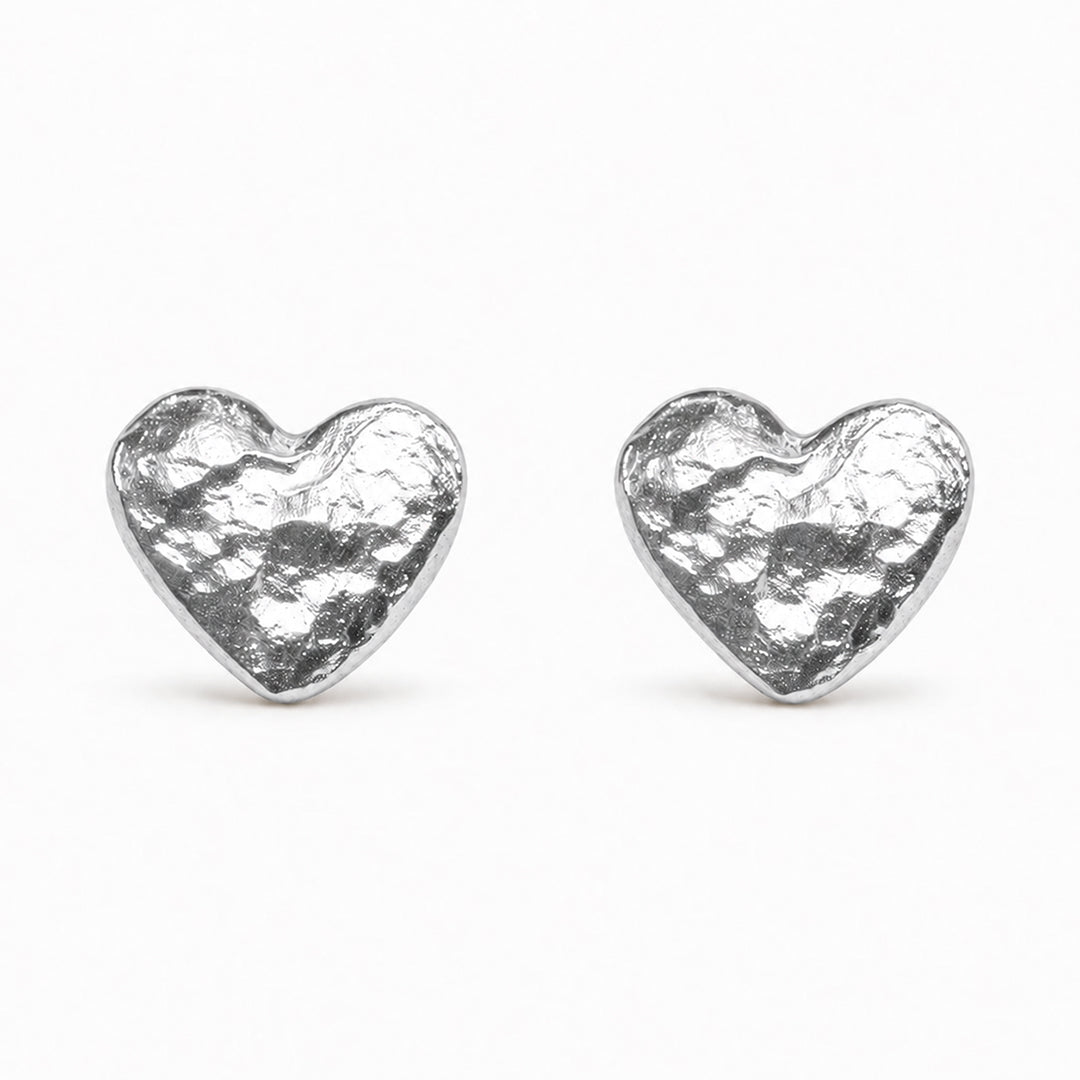 Textured Silver Heart Studs
