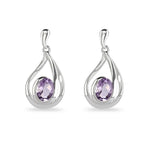 Silver Swirl Amethyst Drop Earrings