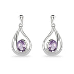 Silver Swirl Amethyst Drop Earrings
