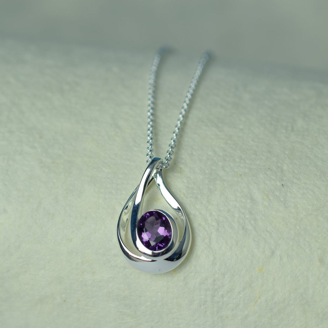 Silver Swirl Amethyst Pendant