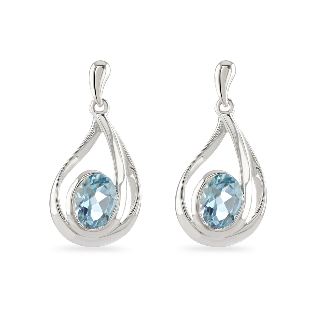 Silver Swirl Blue Topaz Drop Earrings