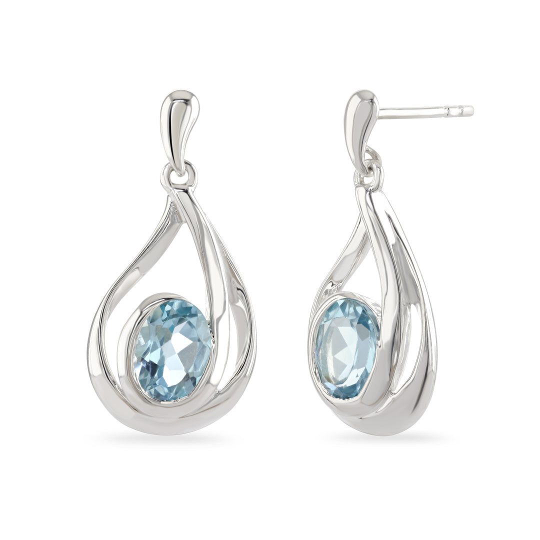 Silver Swirl Blue Topaz Drop Earrings