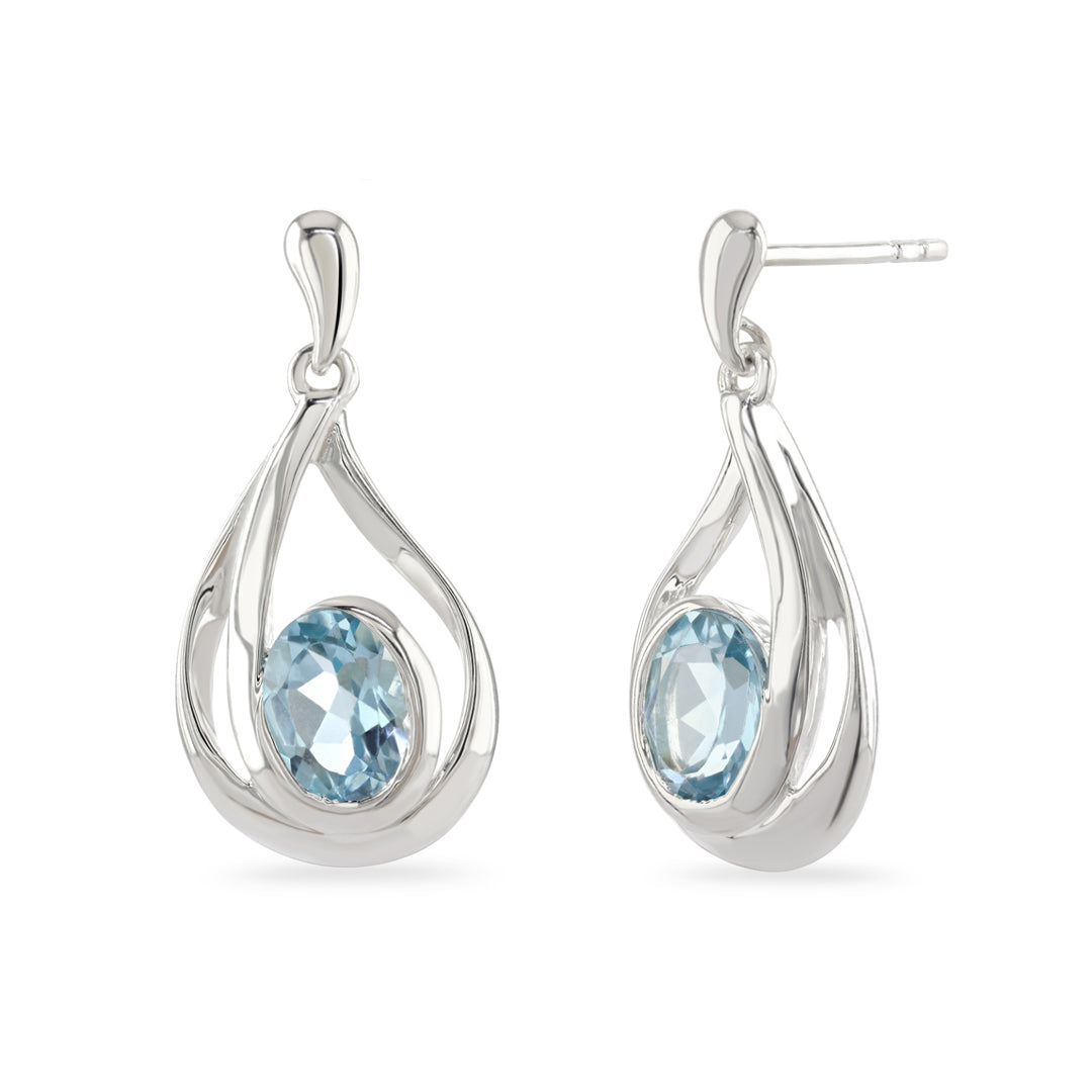 Silver Swirl Blue Topaz Drop Earrings