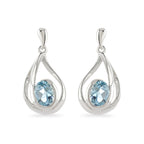 Silver Swirl Blue Topaz Drop Earrings