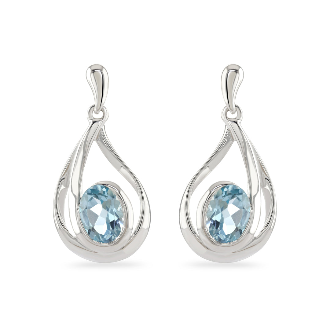 Silver Swirl Blue Topaz Drop Earrings
