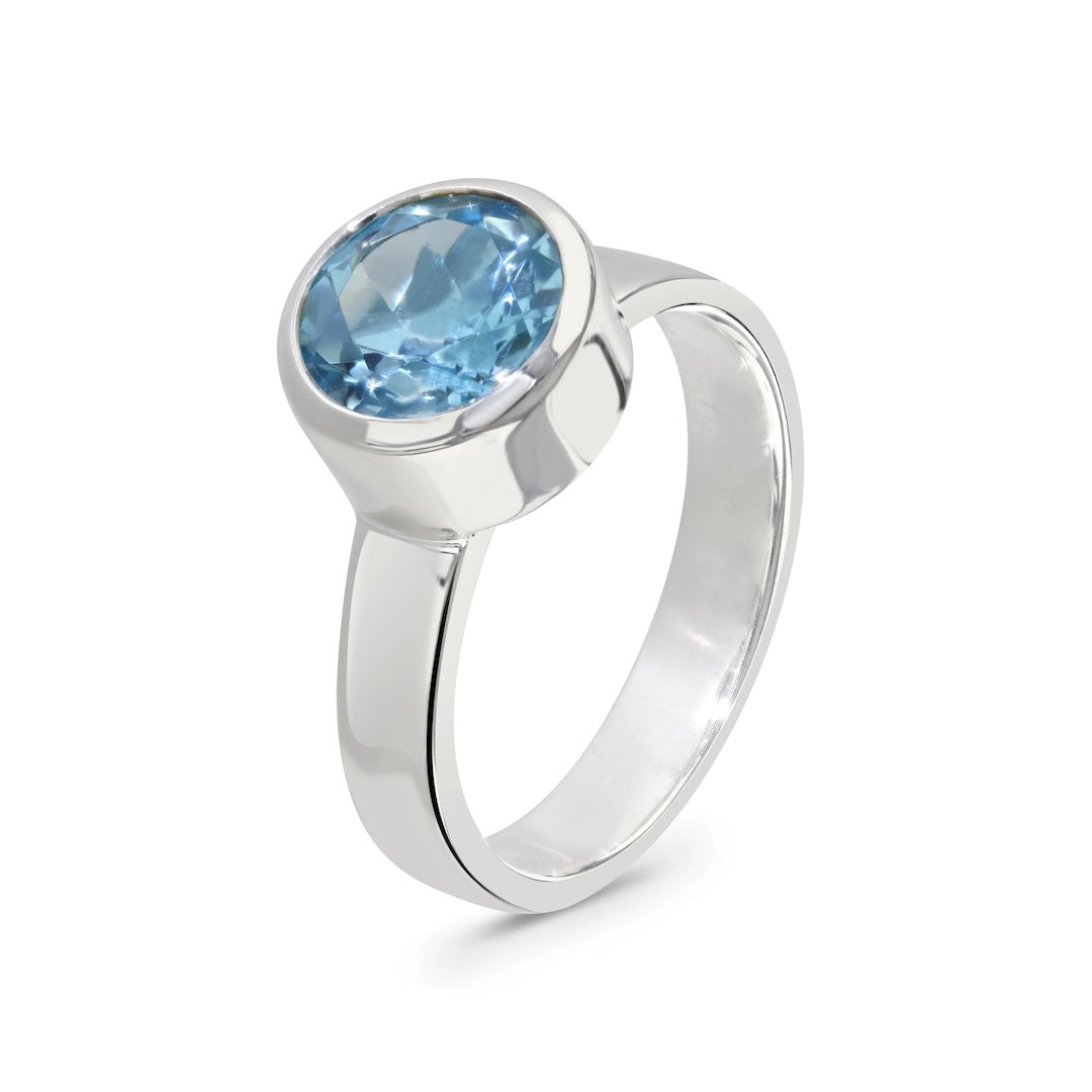 Silver Blue Topaz Bezel Set Ring