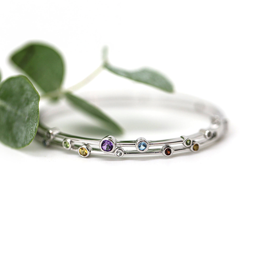 Multi-Coloured Silver Bangle