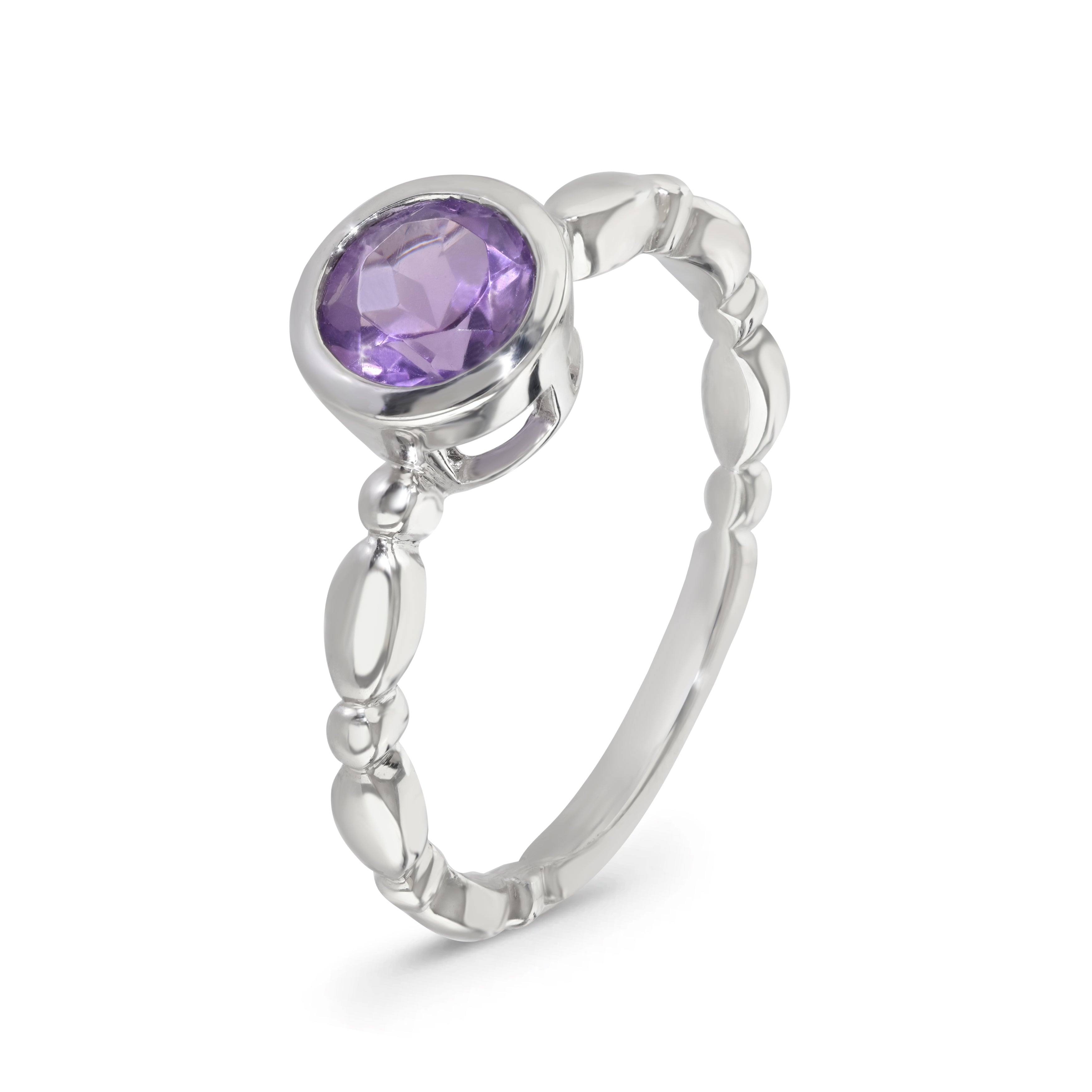 Sterling Silver Round Amethyst Ring