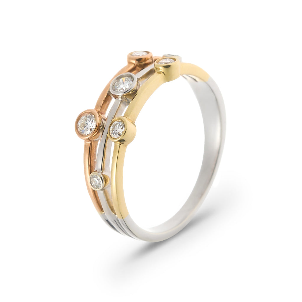 Tri-Gold Diamond Bubble Ring