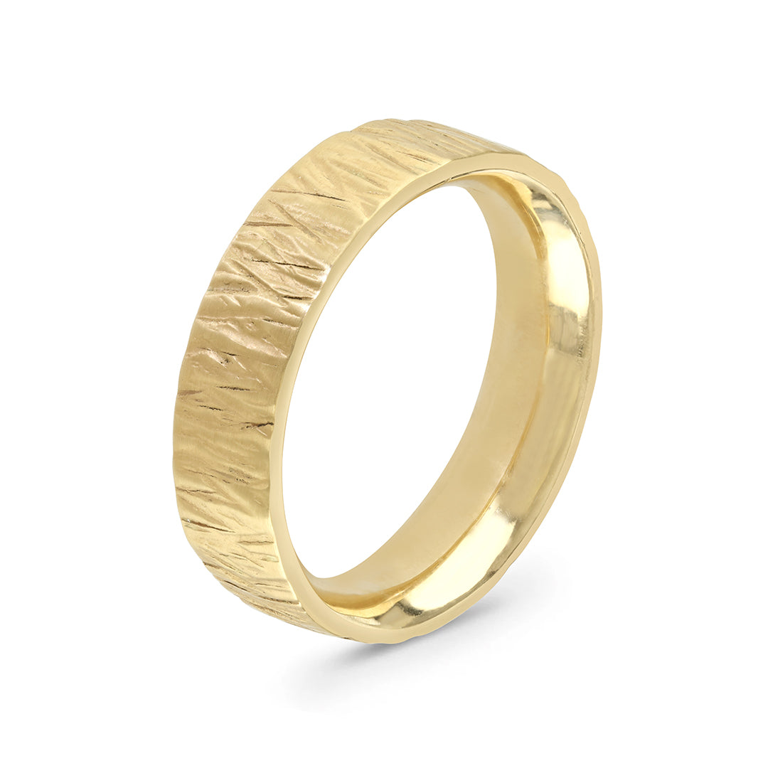 Yellow Gold Bark Finish Gents' Ring