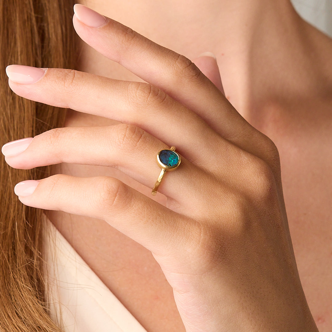 Yellow Gold Boulder Opal Ring