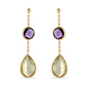 Yellow Quartz & Amethyst Drop Earrings