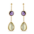 Yellow Quartz & Amethyst Drop Earrings