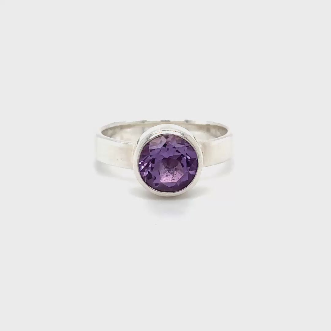 Silver Amethyst Bezel Set Ring