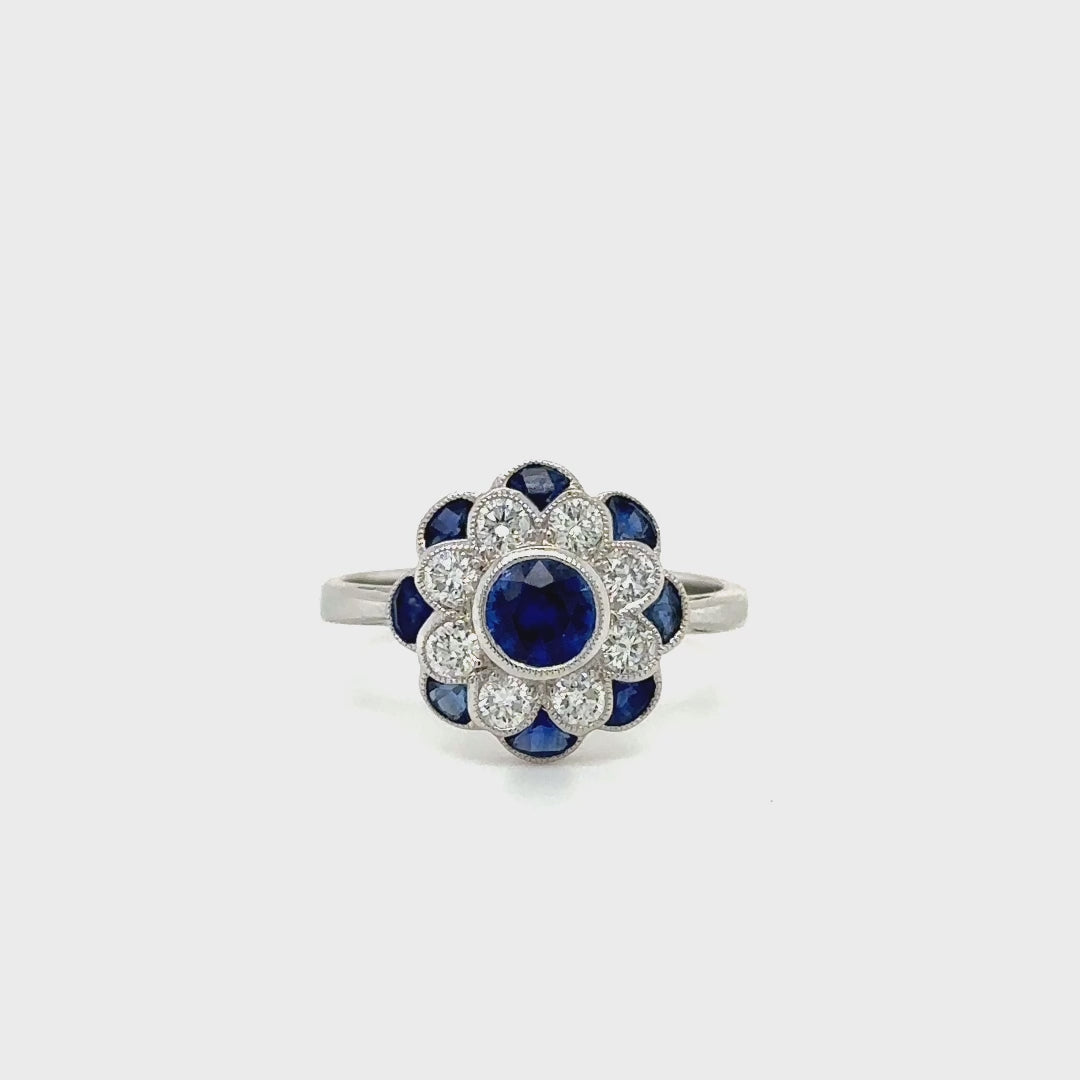 Vintage Inspired Sapphire Flower Ring