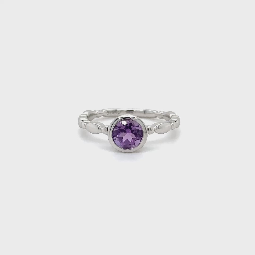 Sterling Silver Round Amethyst Ring