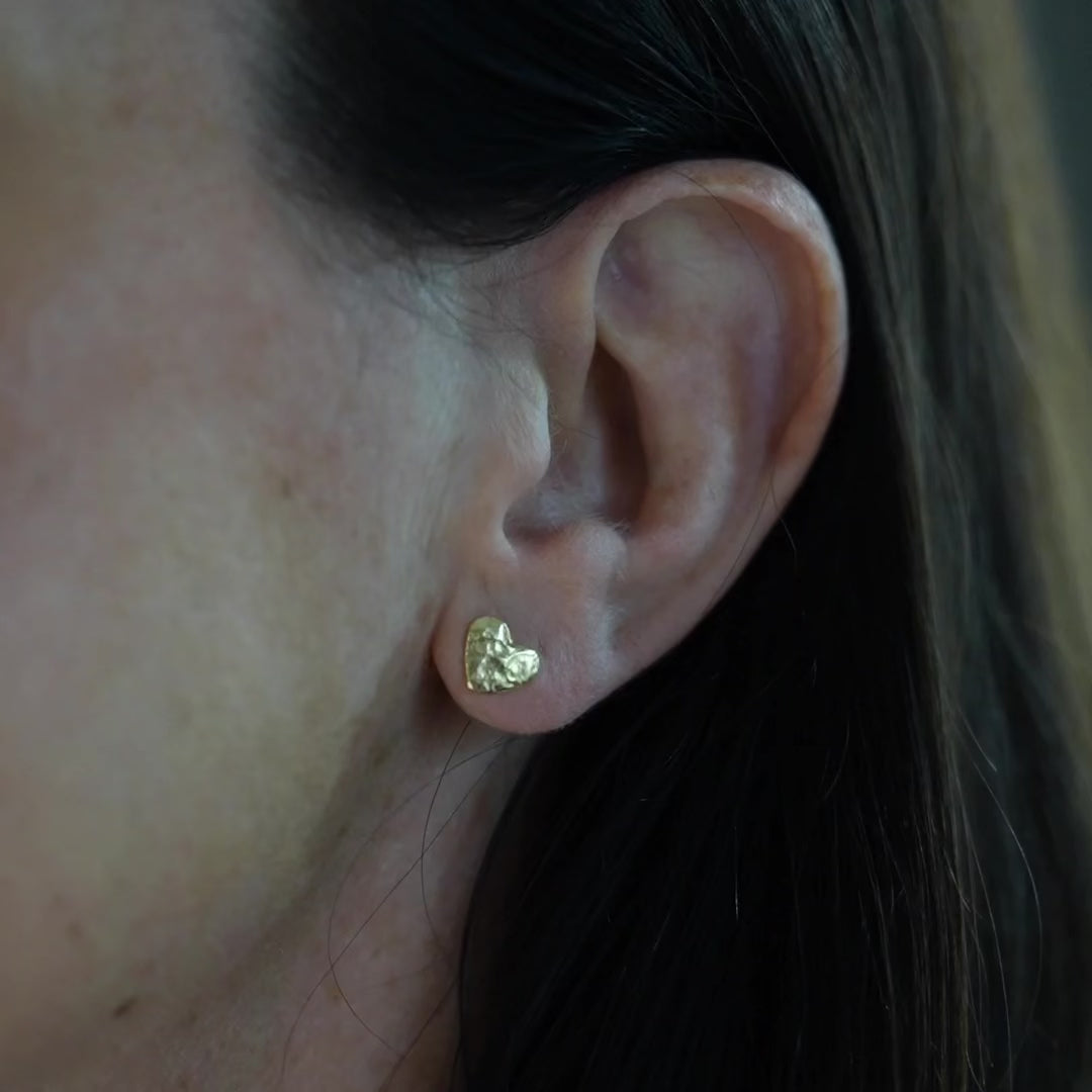 Textured Gold-Plated Heart Studs