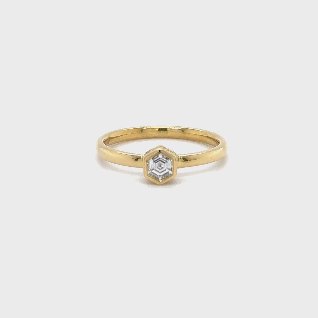 Hexagonal-Cut Diamond Ring