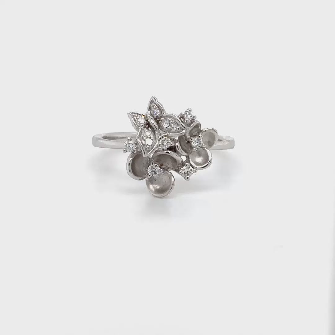 White Gold Flower & Butterfly Ring