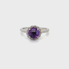 Vintage Style Amethyst & Diamond Halo Ring