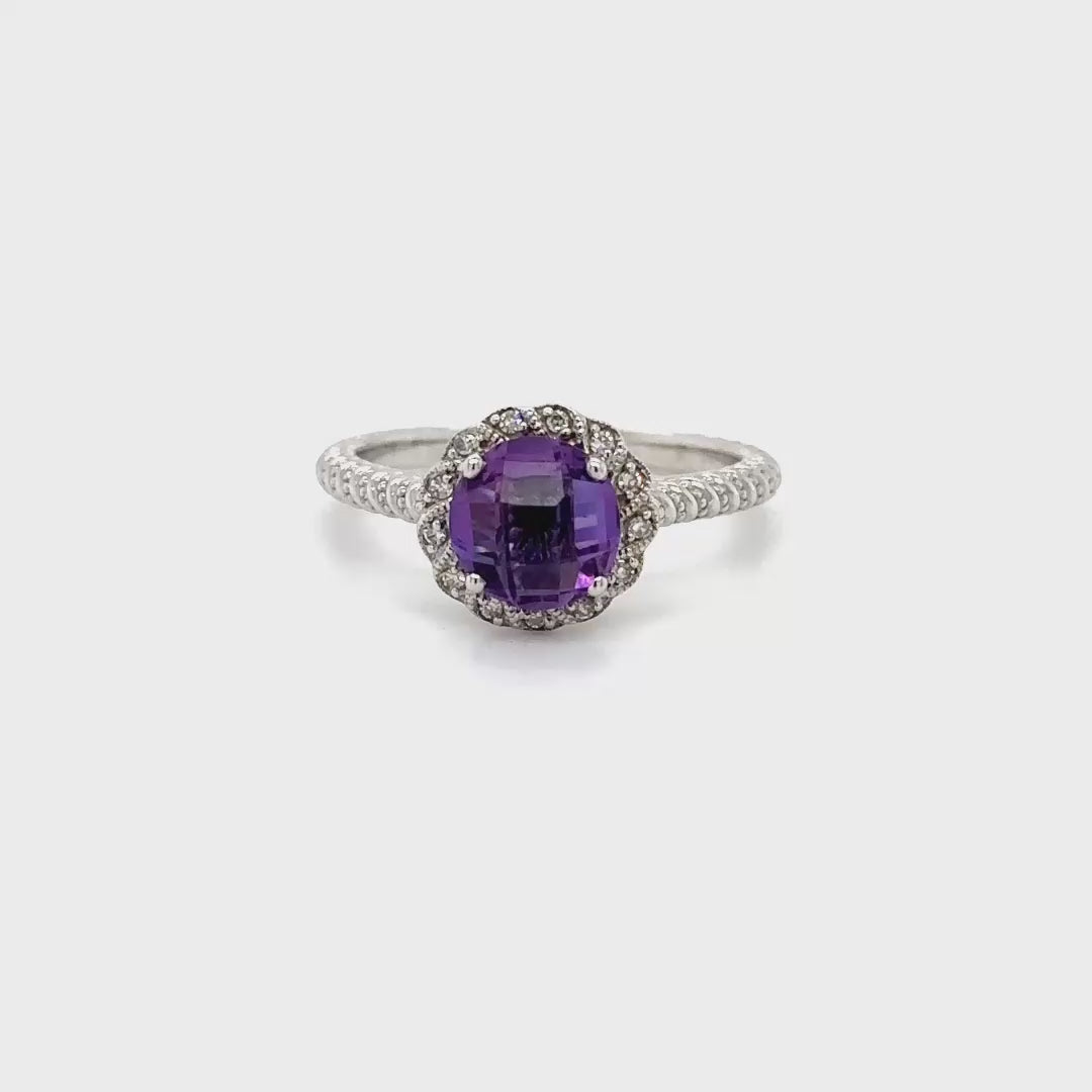 Vintage Style Amethyst & Diamond Halo Ring