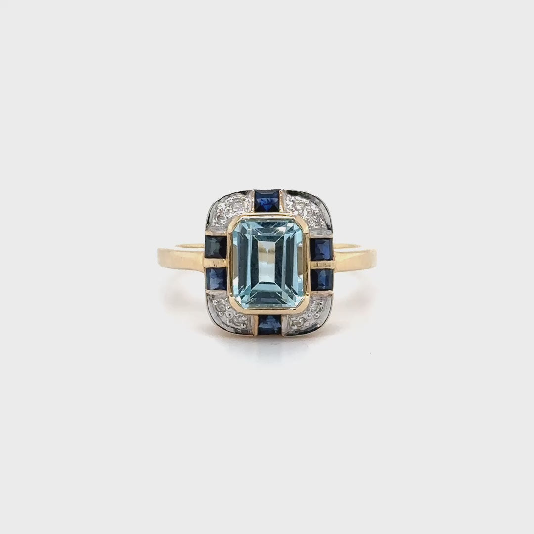 Art Deco Blue Topaz Ring