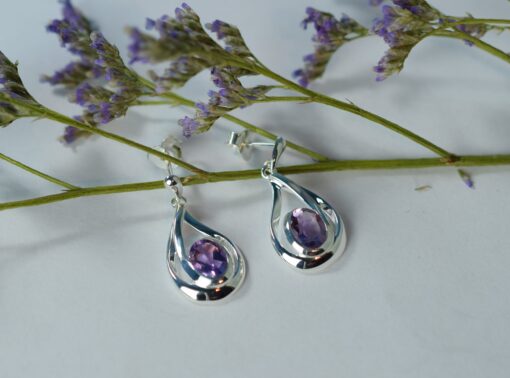 Silver Amethyst Drop Earrings