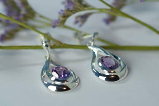 Silver Amethyst Drop Earrings - Image 2