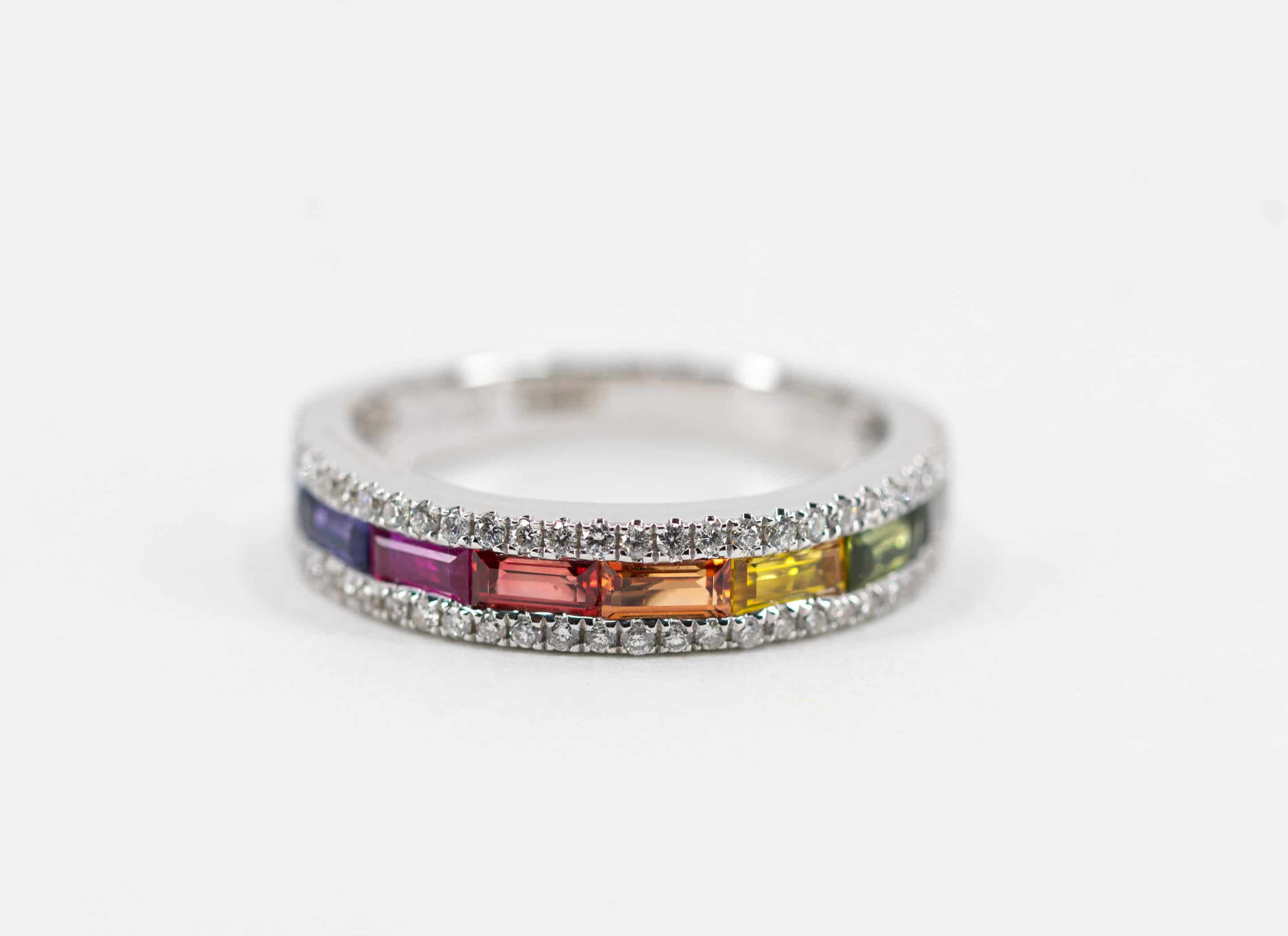 Sapphire & Diamond Rainbow Ring - Coppins Jewellery