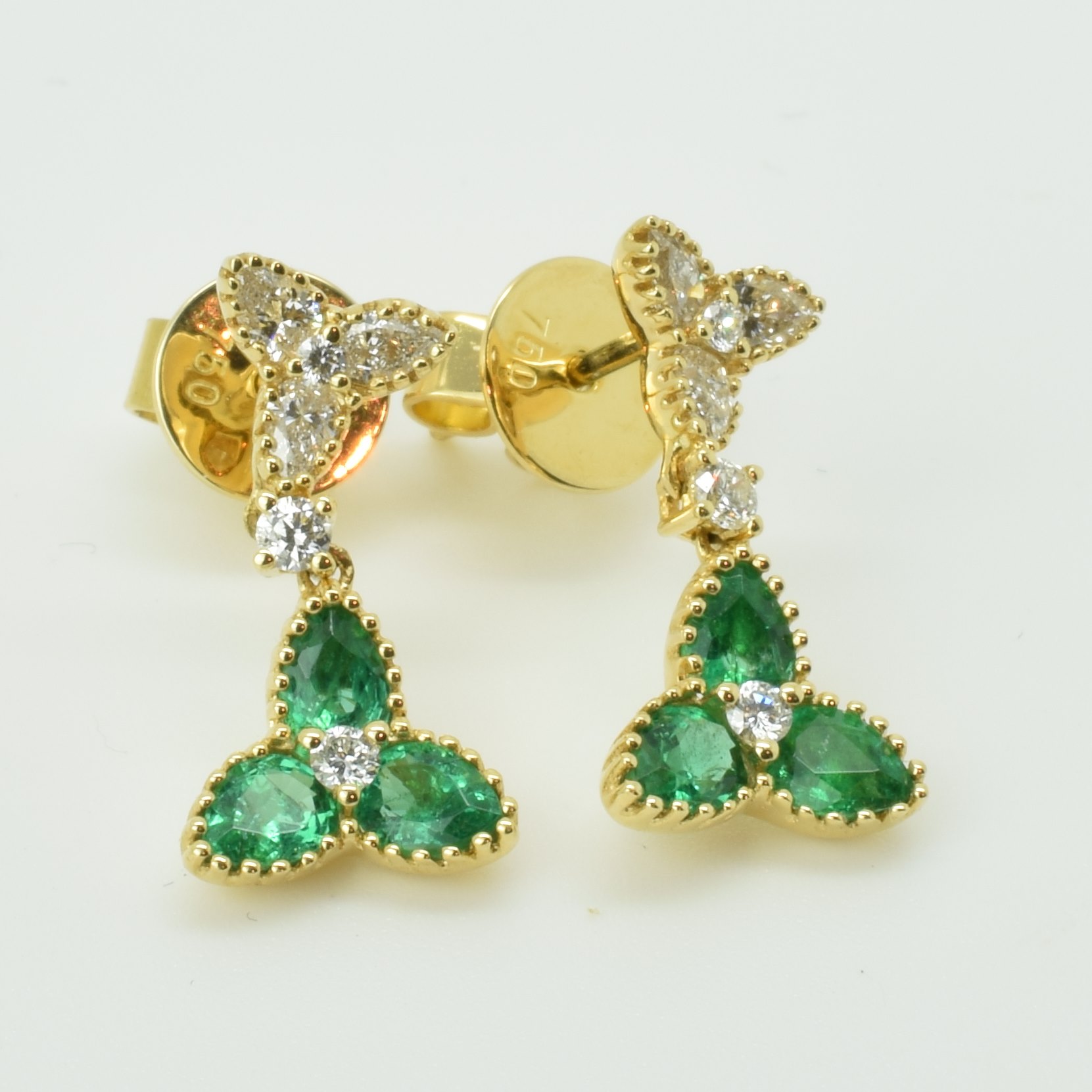 Emerald Trefoil Drop Earrings - Coppins Jewellery