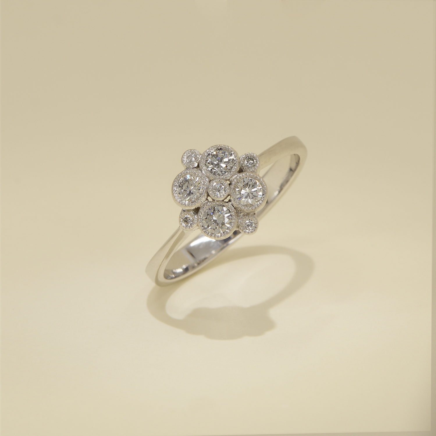 9ct Gold .22ct Round Cut Cluster Diamond Engagement Ring at Fraser Hart