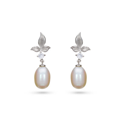 Pearl & CZ Leaf Drop Earrings