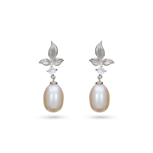 Pearl & CZ Leaf Drop Earrings